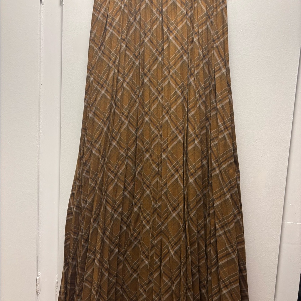 NWT Japanese Brown plaid pleated full lined skirt - one size elastic band - Picture 3 of 8